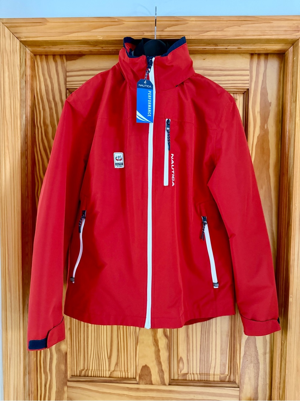 Nautica Red Performance Shell Jacket with White Accents